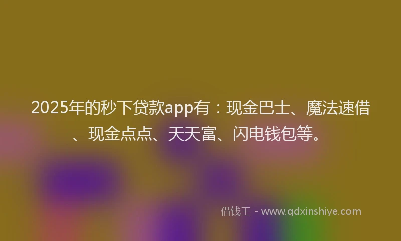 2025年的秒下贷款app有:现金巴士、魔法速借、现金点点、天天富、闪电钱包等。