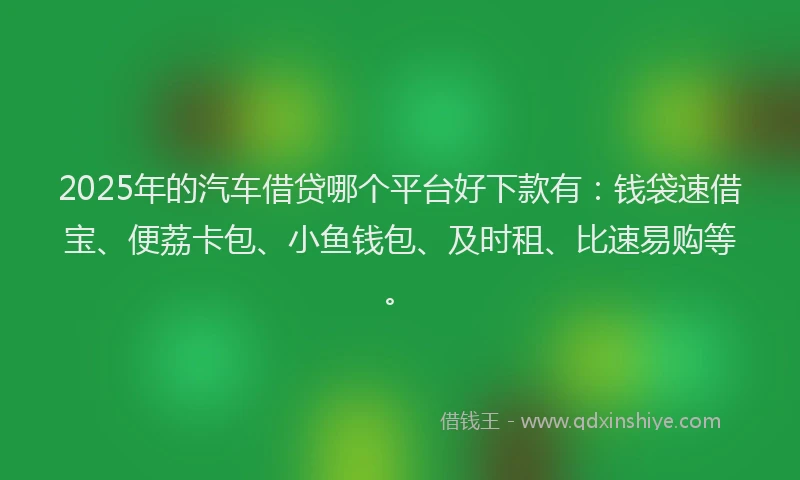 2025年的汽车借贷哪个平台好下款有：钱袋速借宝、便荔卡包、小鱼钱包、及时租、比速易购等。