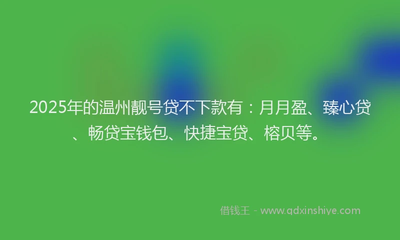 2025年的温州靓号贷不下款有：月月盈、臻心贷、畅贷宝钱包、快捷宝贷、榕贝等。
