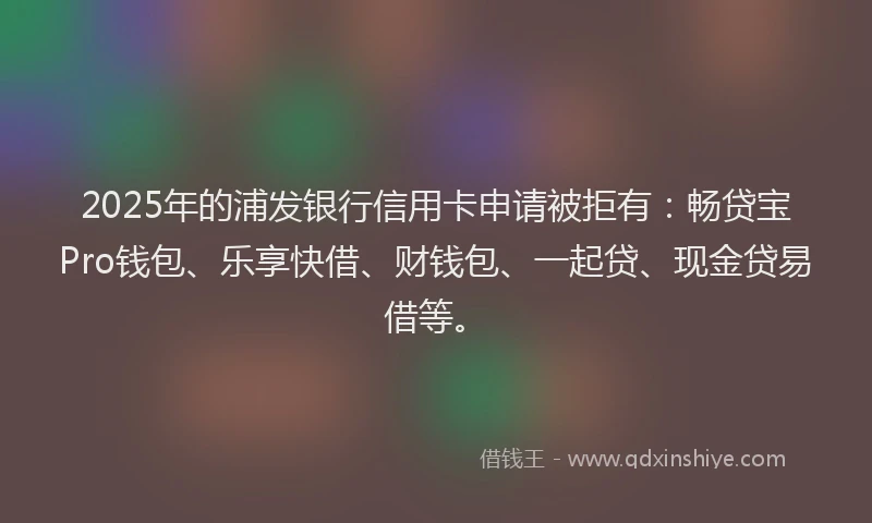 2025年的浦发银行信用卡申请被拒有：畅贷宝Pro钱包、乐享快借、财钱包、一起贷、现金贷易借等。