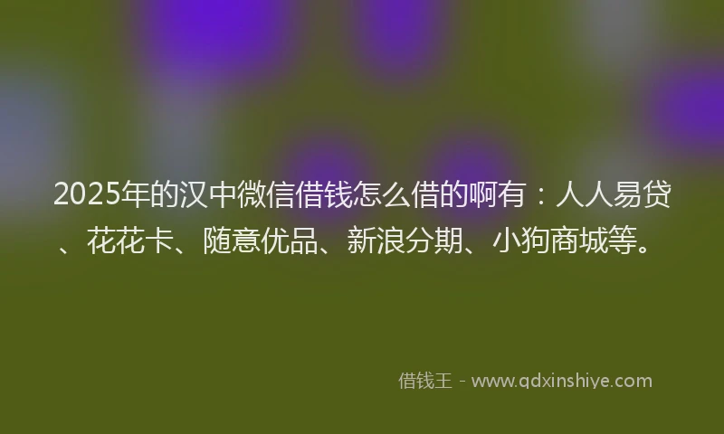 2025年的汉中微信借钱怎么借的啊有：人人易贷、花花卡、随意优品、新浪分期、小狗商城等。