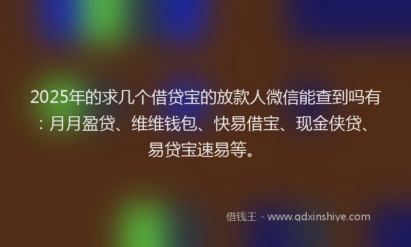 2025年的求几个借贷宝的放款人微信能查到吗有：月月盈贷、维维钱包、快易借宝、现金侠贷、易贷宝速易等。