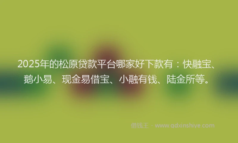 2025年的松原贷款平台哪家好下款有：快融宝、鹅小易、现金易借宝、小融有钱、陆金所等。