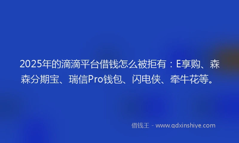 2025年的滴滴平台借钱怎么被拒有：E享购、森森分期宝、瑞信Pro钱包、闪电侠、牵牛花等。