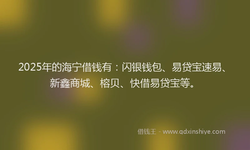 2025年的海宁借钱有：闪银钱包、易贷宝速易、新鑫商城、榕贝、快借易贷宝等。