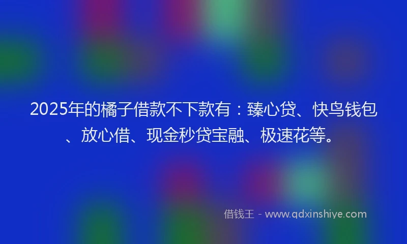2025年的橘子借款不下款有：臻心贷、快鸟钱包、放心借、现金秒贷宝融、极速花等。
