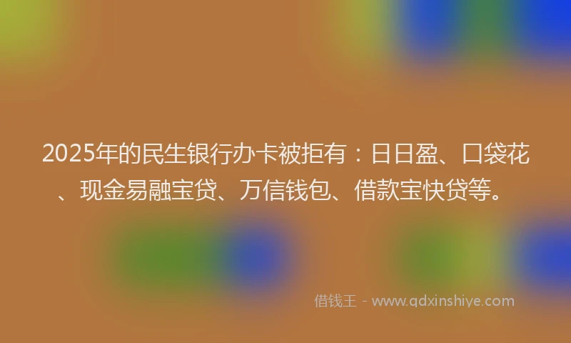2025年的民生银行办卡被拒有：日日盈、口袋花、现金易融宝贷、万信钱包、借款宝快贷等。