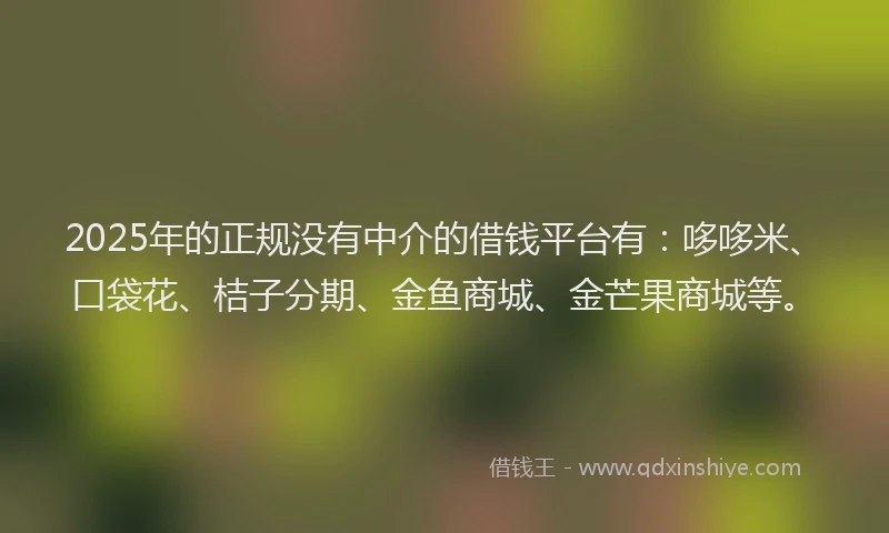 2025年的正规没有中介的借钱平台有：哆哆米、口袋花、桔子分期、金鱼商城、金芒果商城等。