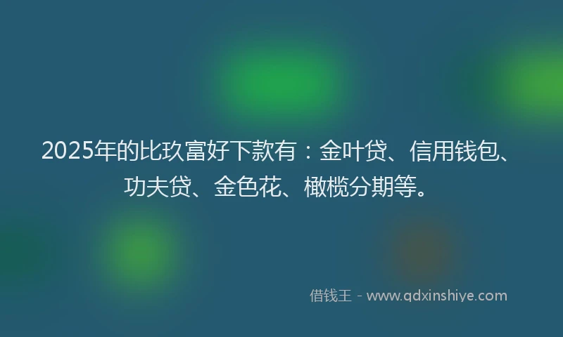 2025年的比玖富好下款有：金叶贷、信用钱包、功夫贷、金色花、橄榄分期等。