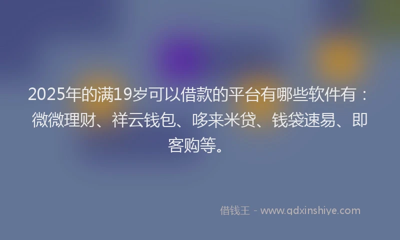 2025年的满19岁可以借款的平台有哪些软件有：微微理财、祥云钱包、哆来米贷、钱袋速易、即客购等。