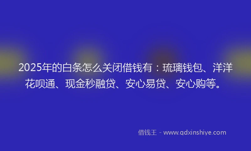 2025年的白条怎么关闭借钱有：琉璃钱包、洋洋花呗通、现金秒融贷、安心易贷、安心购等。