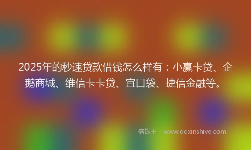 2025年的秒速贷款借钱怎么样有:小赢卡贷、企鹅商城、维信卡卡贷、宜口袋、捷信金融等。