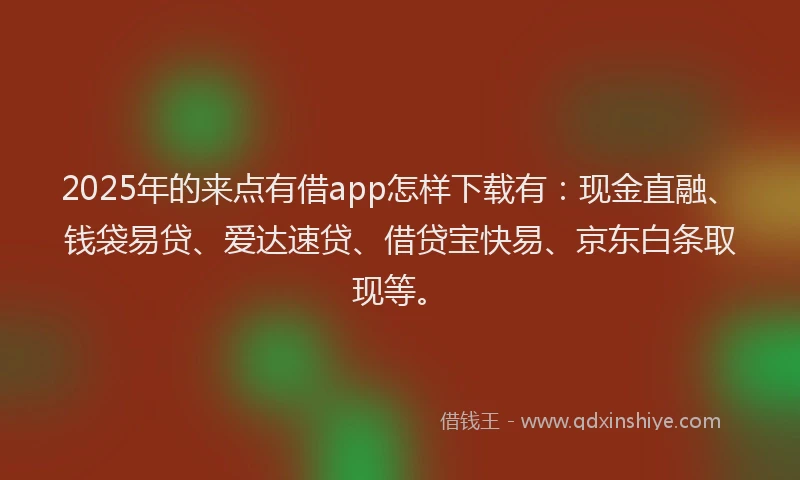 2025年的来点有借app怎样下载有：现金直融、钱袋易贷、爱达速贷、借贷宝快易、京东白条取现等。
