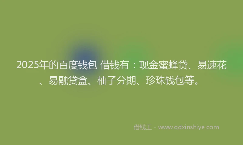 2025年的百度钱包 借钱有：现金蜜蜂贷、易速花、易融贷盒、柚子分期、珍珠钱包等。