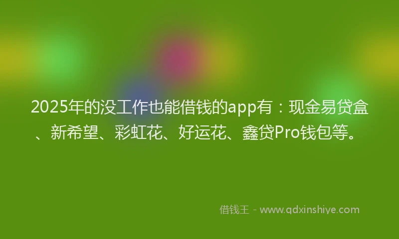 2025年的没工作也能借钱的app有：现金易贷盒、新希望、彩虹花、好运花、鑫贷Pro钱包等。