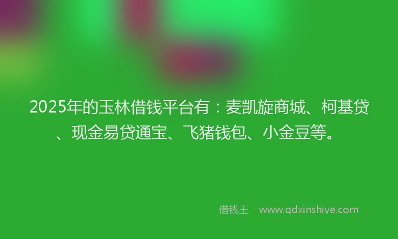 2025年的玉林借钱平台有：麦凯旋商城、柯基贷、现金易贷通宝、飞猪钱包、小金豆等。