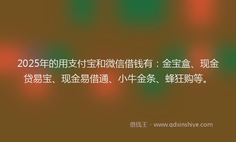 2025年的用支付宝和微信借钱有:金宝盒、现金贷易宝、现金易借通、小牛金条、蜂狂购等。