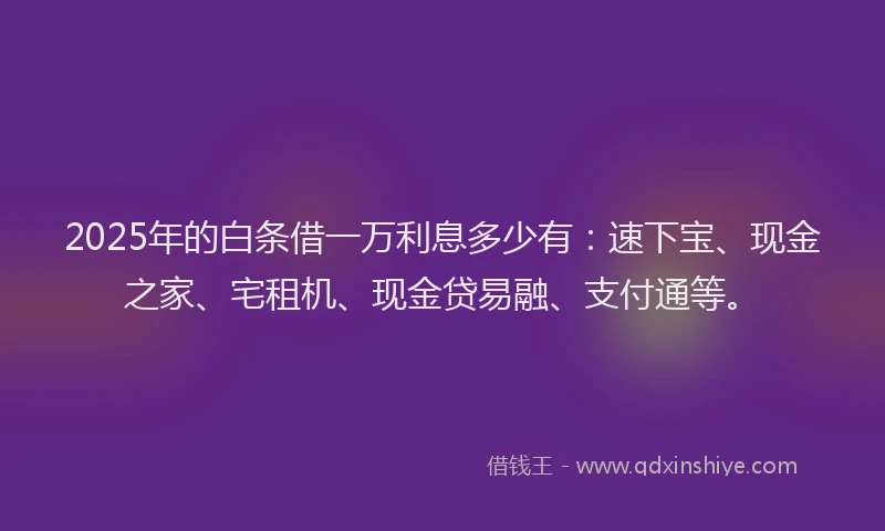 2025年的白条借一万利息多少有：速下宝、现金之家、宅租机、现金贷易融、支付通等。
