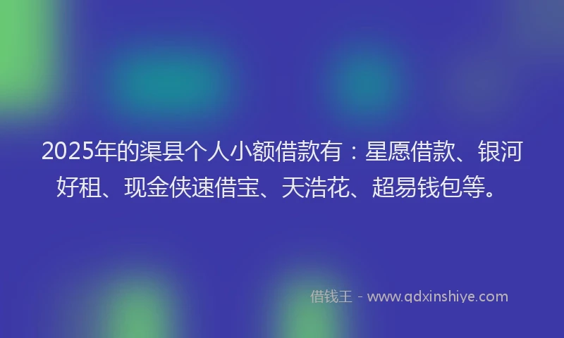 2025年的渠县个人小额借款有：星愿借款、银河好租、现金侠速借宝、天浩花、超易钱包等。