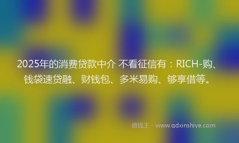 2025年的消费贷款中介 不看征信有：RICH-购、钱袋速贷融、财钱包、多米易购、够享借等。