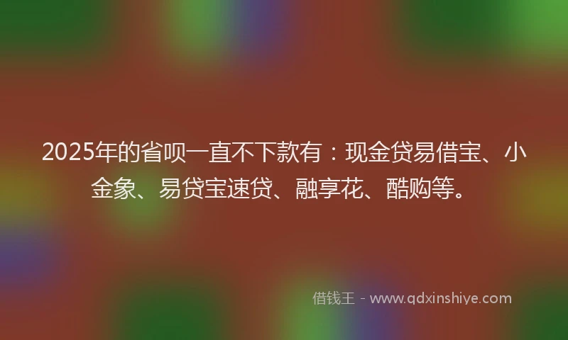 2025年的省呗一直不下款有：现金贷易借宝、小金象、易贷宝速贷、融享花、酷购等。