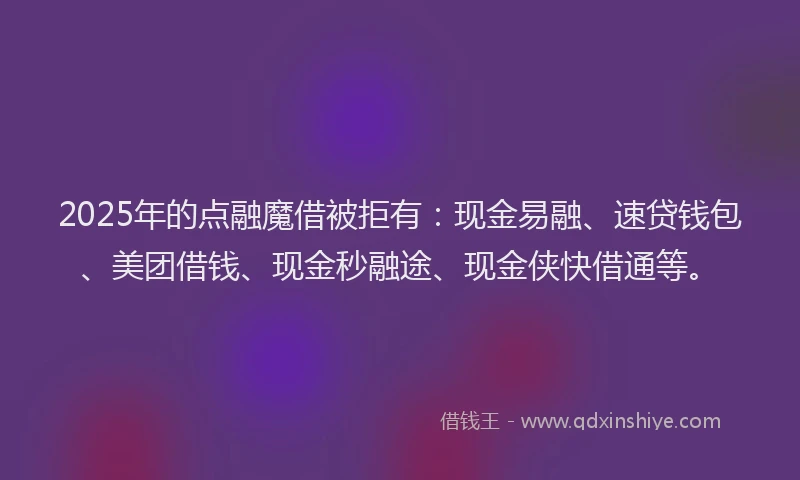 2025年的点融魔借被拒有：现金易融、速贷钱包、美团借钱、现金秒融途、现金侠快借通等。