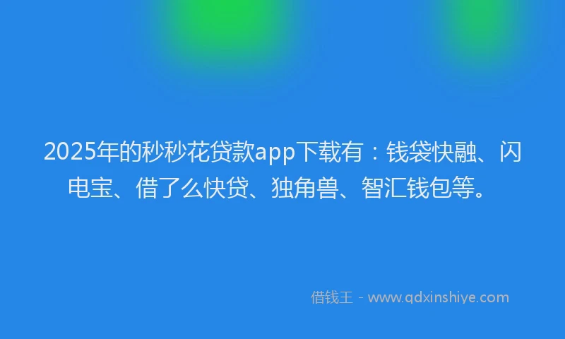 2025年的秒秒花贷款app下载有：钱袋快融、闪电宝、借了么快贷、独角兽、智汇钱包等。
