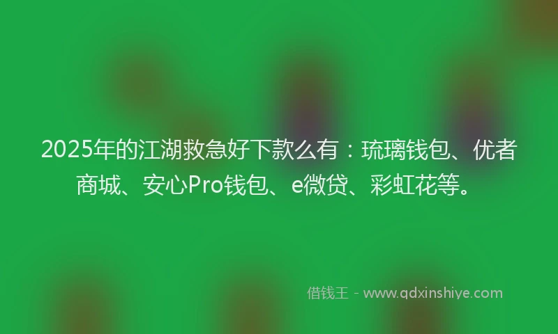 2025年的江湖救急好下款么有：琉璃钱包、优者商城、安心Pro钱包、e微贷、彩虹花等。