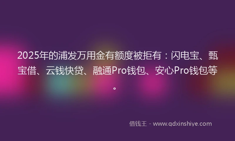 2025年的浦发万用金有额度被拒有：闪电宝、甄宝借、云钱快贷、融通Pro钱包、安心Pro钱包等。