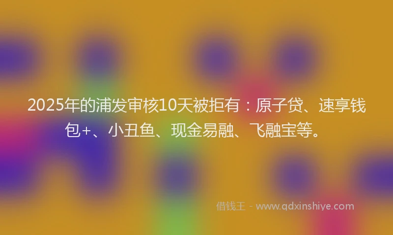 2025年的浦发审核10天被拒有：原子贷、速享钱包+、小丑鱼、现金易融、飞融宝等。