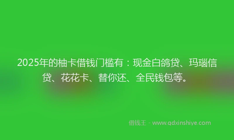 2025年的柚卡借钱门槛有：现金白鸽贷、玛瑙信贷、花花卡、替你还、全民钱包等。