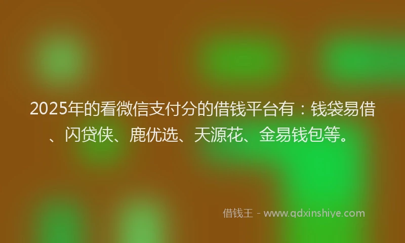 2025年的看微信支付分的借钱平台有：钱袋易借、闪贷侠、鹿优选、天源花、金易钱包等。