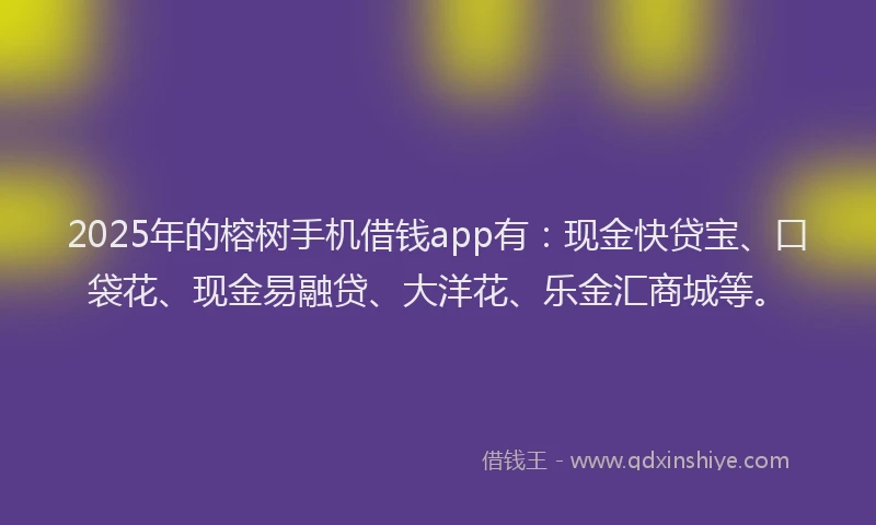 2025年的榕树手机借钱app有：现金快贷宝、口袋花、现金易融贷、大洋花、乐金汇商城等。