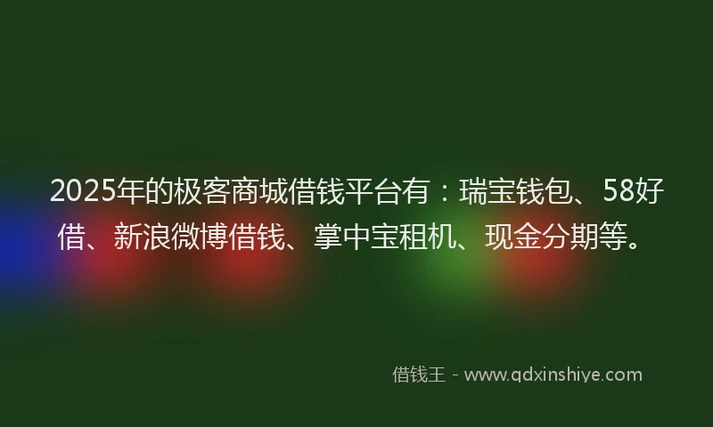 2025年的极客商城借钱平台有：瑞宝钱包、58好借、新浪微博借钱、掌中宝租机、现金分期等。