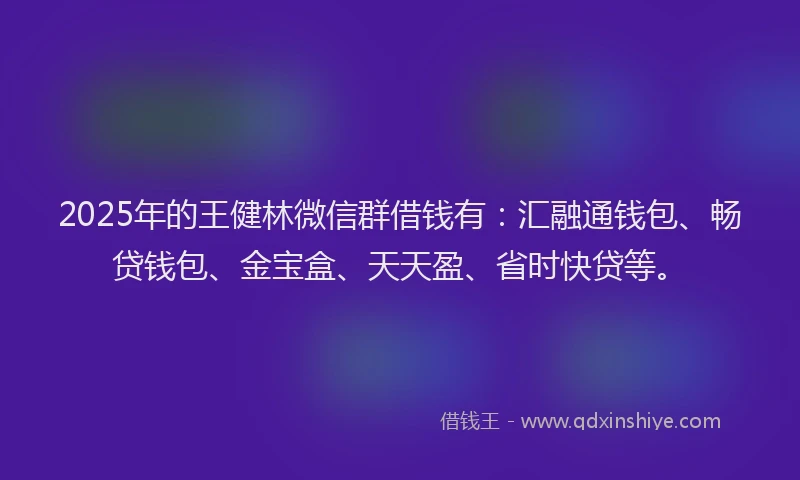 2025年的王健林微信群借钱有：汇融通钱包、畅贷钱包、金宝盒、天天盈、省时快贷等。