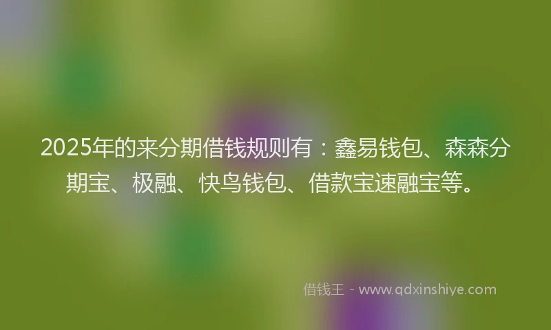 2025年的来分期借钱规则有：鑫易钱包、森森分期宝、极融、快鸟钱包、借款宝速融宝等。