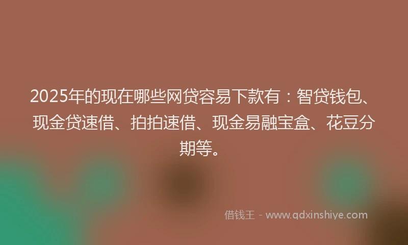2025年的现在哪些网贷容易下款有：智贷钱包、现金贷速借、拍拍速借、现金易融宝盒、花豆分期等。