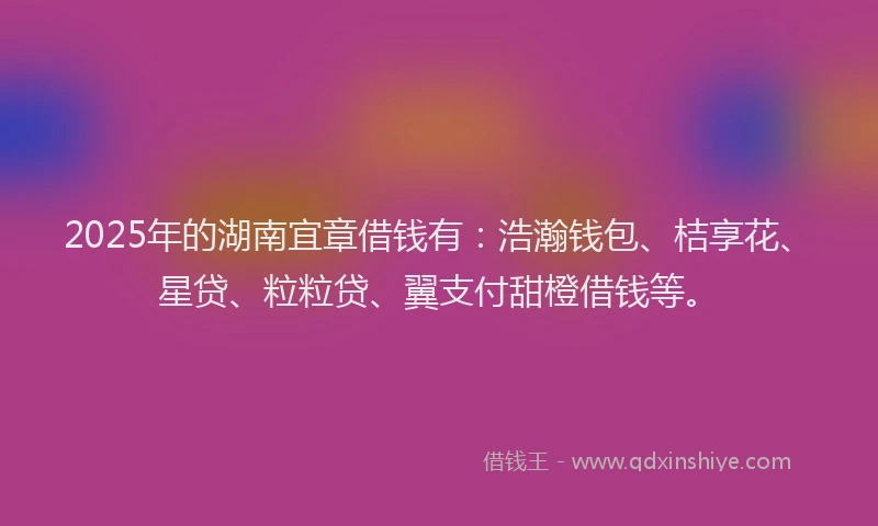 2025年的湖南宜章借钱有：浩瀚钱包、桔享花、星贷、粒粒贷、翼支付甜橙借钱等。