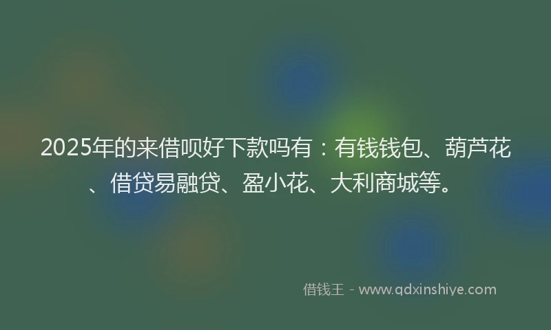 2025年的来借呗好下款吗有:有钱钱包、葫芦花、借贷易融贷、盈小花、大利商城等。