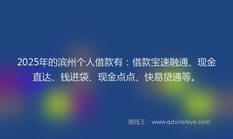 2025年的滨州个人借款有：借款宝速融通、现金直达、钱进袋、现金点点、快易贷通等。