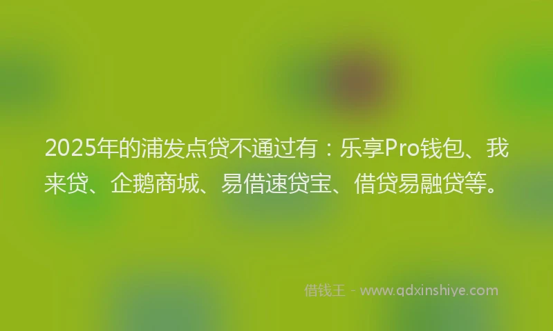 2025年的浦发点贷不通过有：乐享Pro钱包、我来贷、企鹅商城、易借速贷宝、借贷易融贷等。