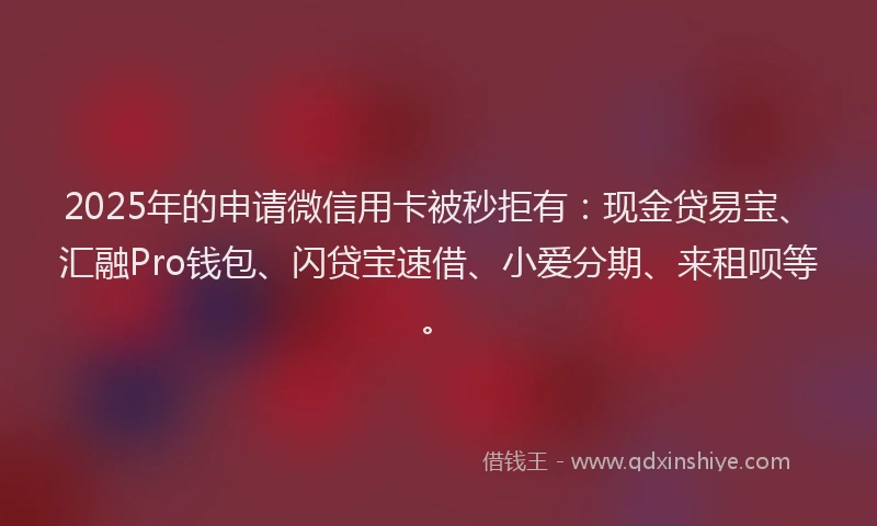 2025年的申请微信用卡被秒拒有：现金贷易宝、汇融Pro钱包、闪贷宝速借、小爱分期、来租呗等。