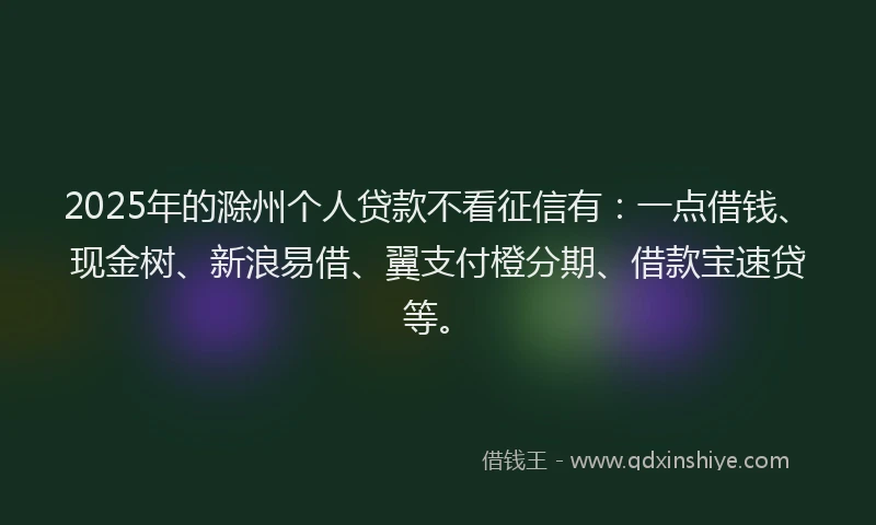 2025年的滁州个人贷款不看征信有：一点借钱、现金树、新浪易借、翼支付橙分期、借款宝速贷等。