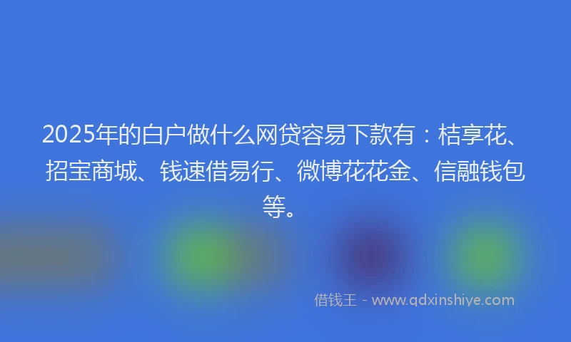 2025年的白户做什么网贷容易下款有：桔享花、招宝商城、钱速借易行、微博花花金、信融钱包等。