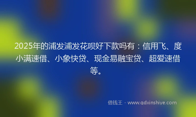 2025年的浦发浦发花呗好下款吗有：信用飞、度小满速借、小象快贷、现金易融宝贷、超爱速借等。