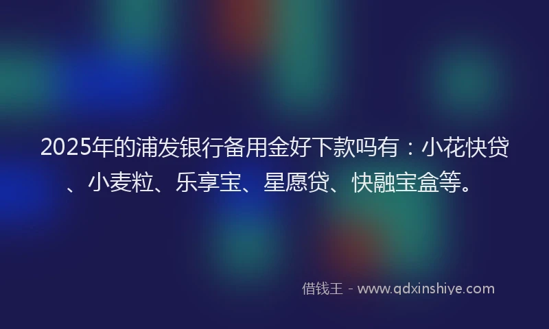2025年的浦发银行备用金好下款吗有：小花快贷、小麦粒、乐享宝、星愿贷、快融宝盒等。