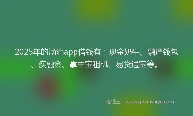 2025年的滴滴app借钱有：现金奶牛、融通钱包、疾融金、掌中宝租机、易贷通宝等。