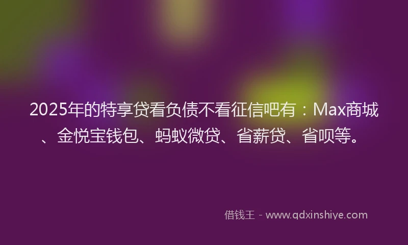 2025年的特享贷看负债不看征信吧有：Max商城、金悦宝钱包、蚂蚁微贷、省薪贷、省呗等。