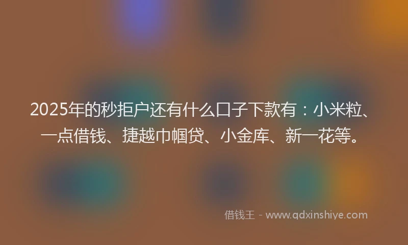 2025年的秒拒户还有什么口子下款有：小米粒、一点借钱、捷越巾帼贷、小金库、新一花等。
