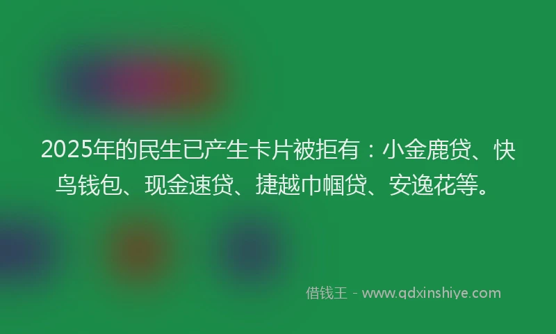 2025年的民生已产生卡片被拒有：小金鹿贷、快鸟钱包、现金速贷、捷越巾帼贷、安逸花等。